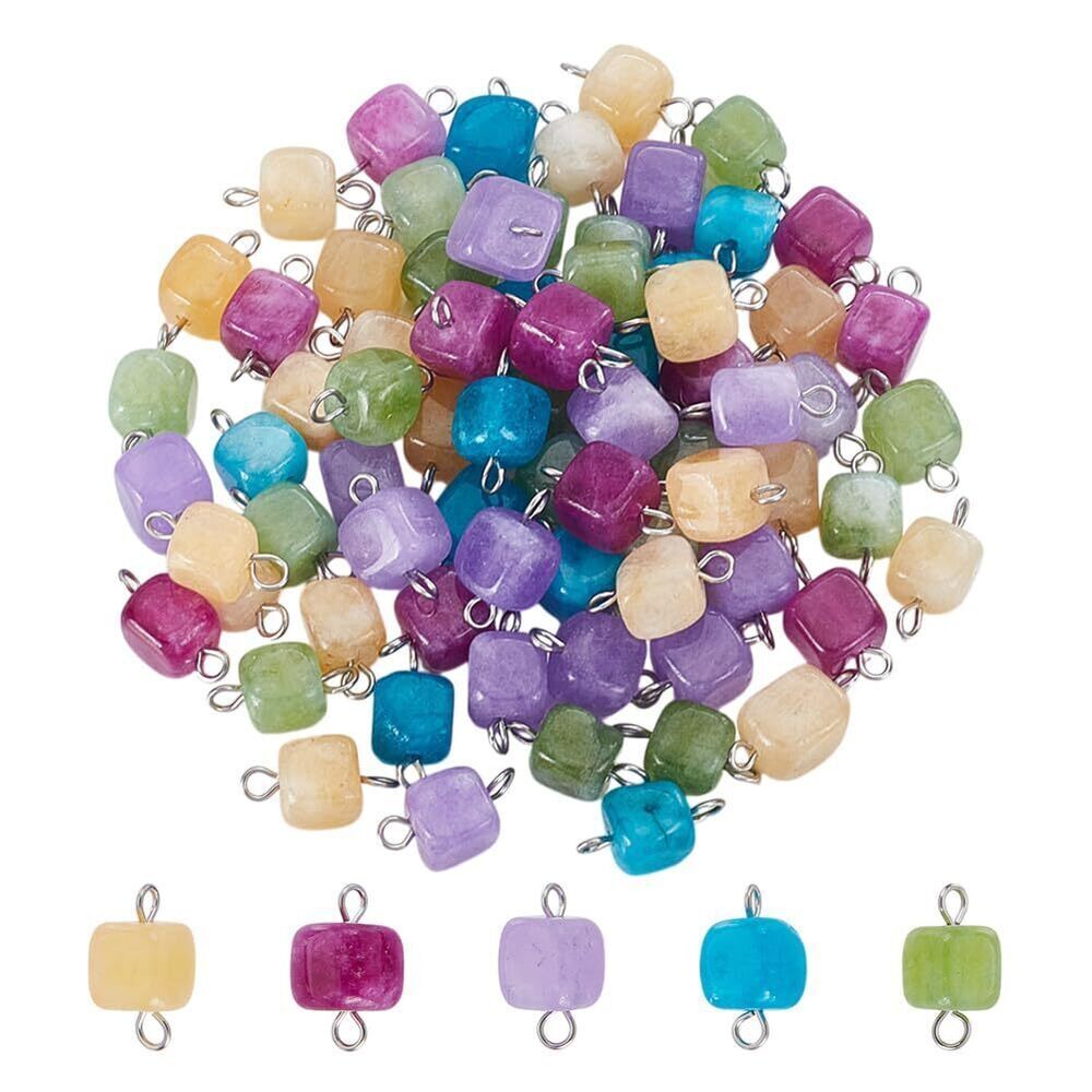 9417 80Pcs Natural Gemstone Charms Cube Connectors Pendants Natural Stone